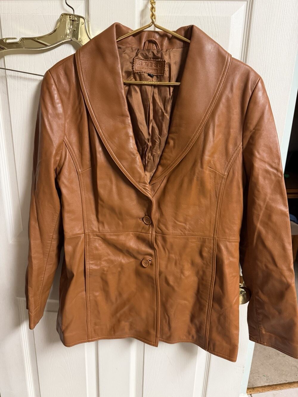 Vintage Y2K Leather Jacket Brown Blazer 90s 42w 28L 2000s Xl For Like Medium